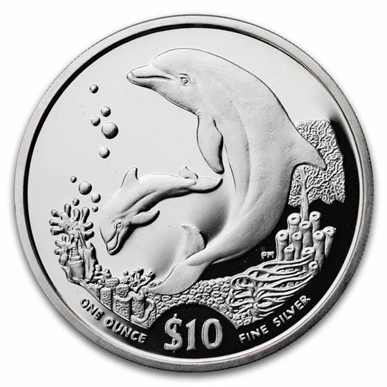 2005 British Virgin Islands Silver $10 Dolphins Proof (Capsule)