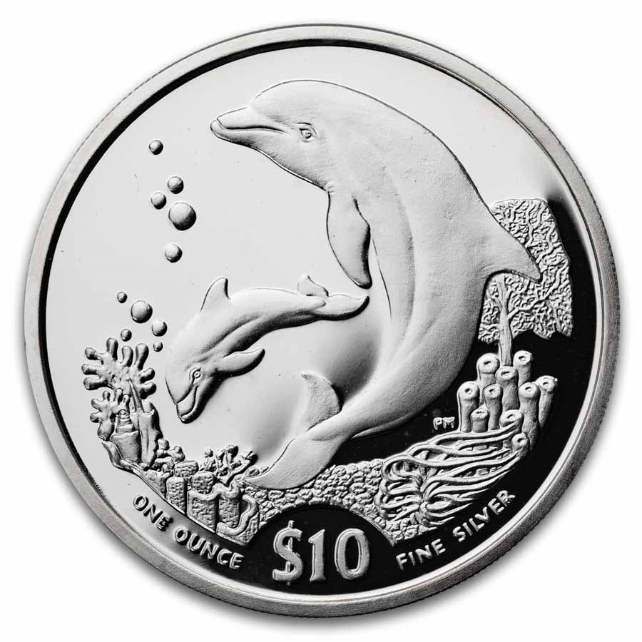2005 British Virgin Islands Silver $10 Dolphins Proof (Capsule)