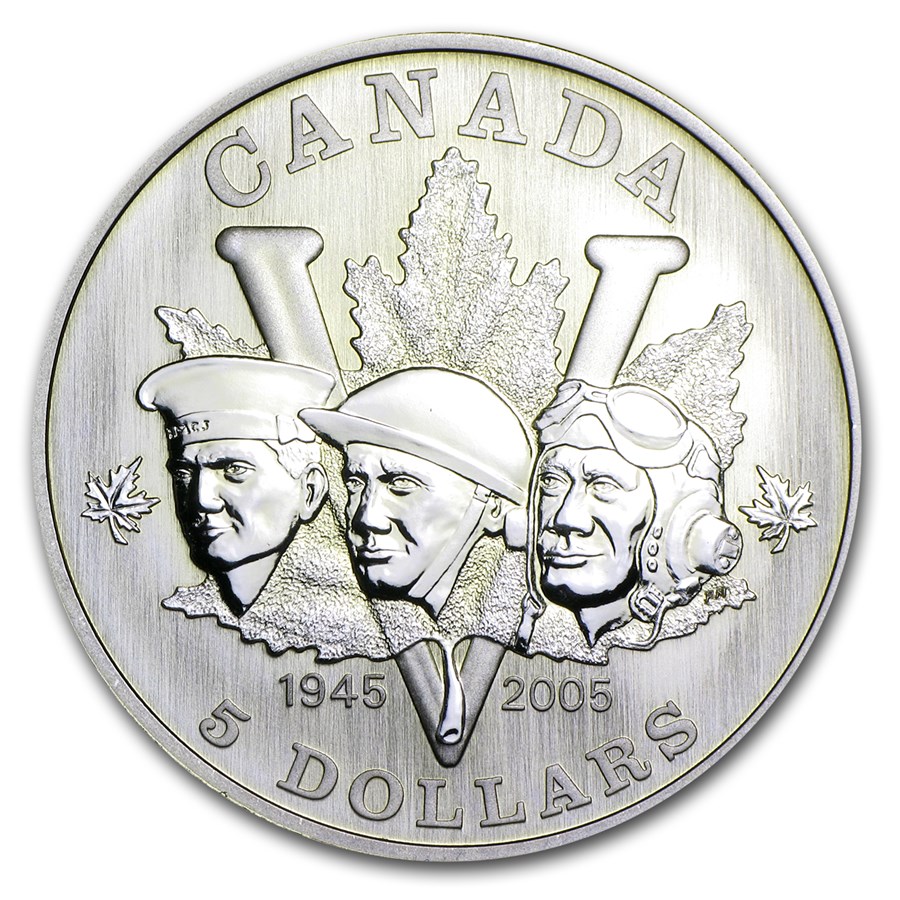 2005 Canada 1 oz Silver $5 Maple Leaf 60th Anniv End of WWII