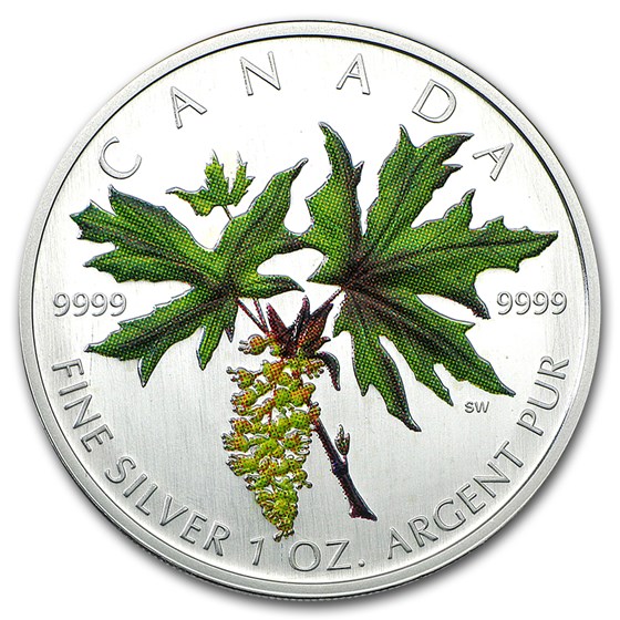 2005 Canada 1 oz Silver Maple Leaf Colored (Broadleaf Maple)