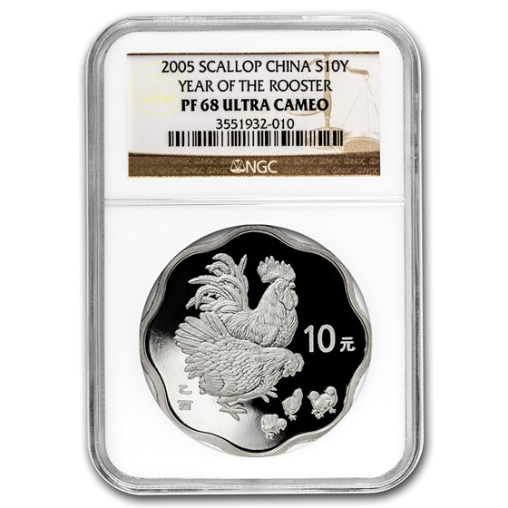 2005 China 1 oz Silver Flower Year of the Rooster PF-68 NGC 2005 China 1 oz Silver Flower Year of the Rooster PF-68 NGC