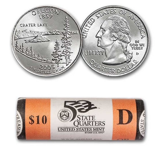 2005-D Oregon Statehood Quarter 40-Coin Mint Wrapped Roll BU 2005-D Oregon Statehood Quarter 40-Coin Mint Wrapped Roll BU