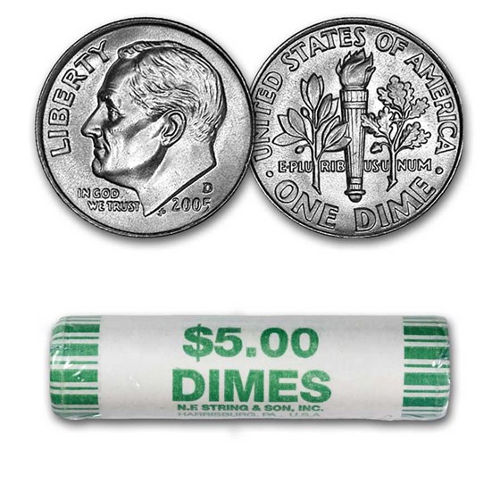 2005-D Roosevelt Dime 50-Coin Roll BU 2005-D Roosevelt Dime 50-Coin Roll BU