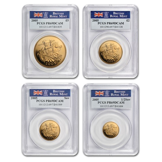 2005 Great Britain 4-Coin Gold Sovereign Set PR-69 PCGS 2005 Great Britain 4-Coin Gold Sovereign Set PR-69 PCGS