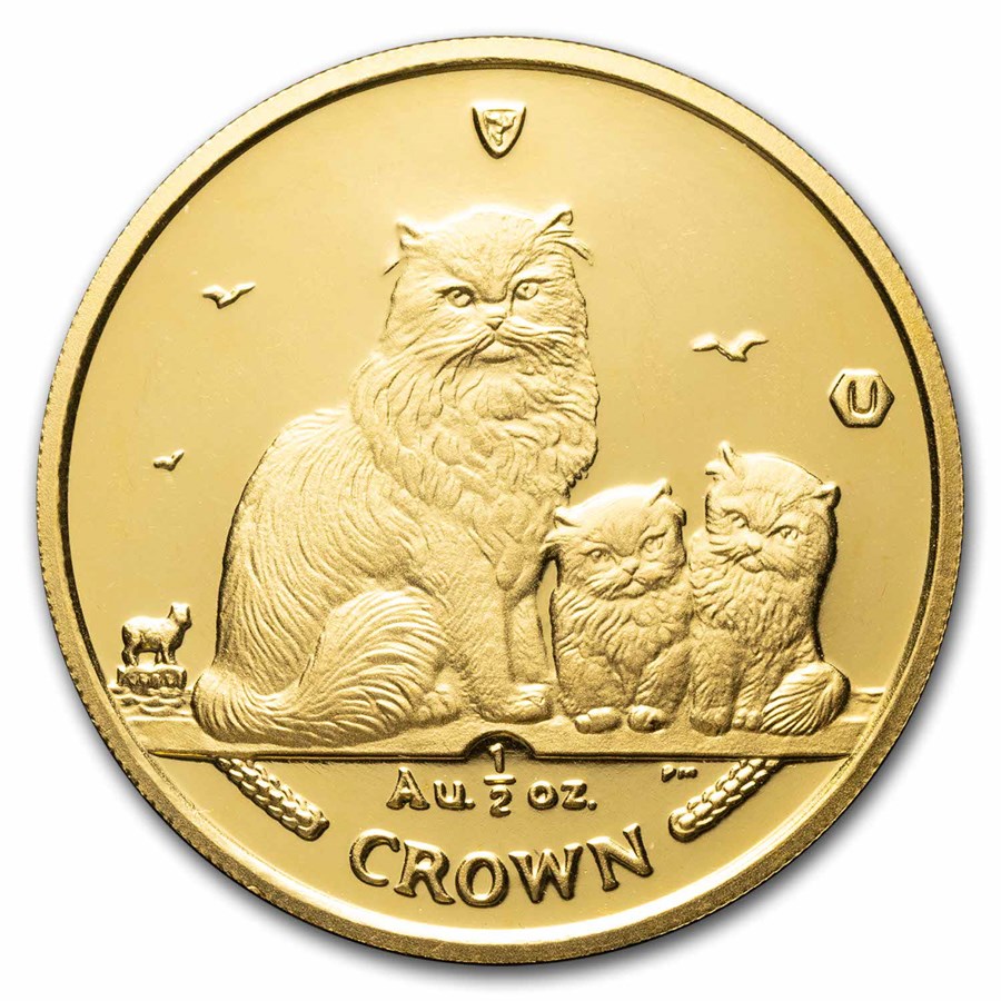 2005 Isle of Man 1/2 oz Gold Himalayan Cat & Kittens BU