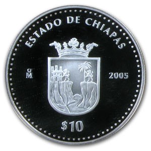 2005 Mexico 10 Peso 1 oz Proof Silver State of Chiapas