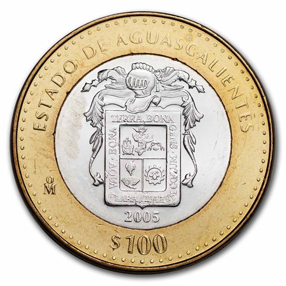 2005 Mexico Bimetallic 100 Pesos Aguascalientes BU (1st Edition)