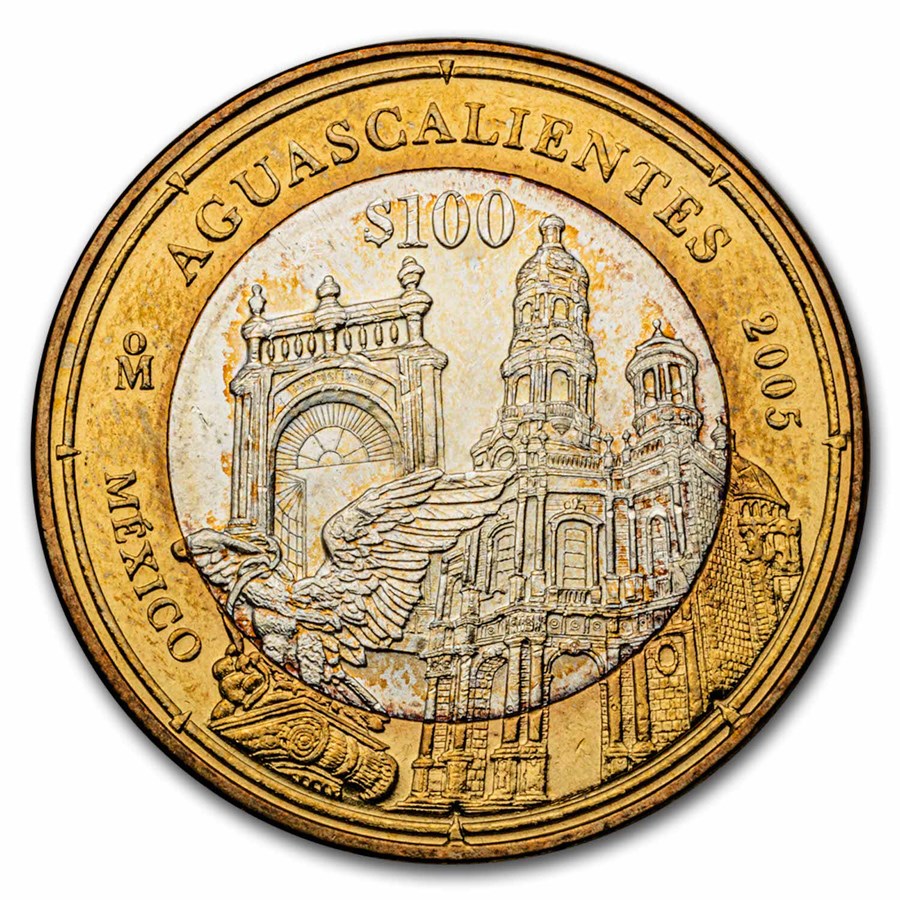 2005 Mexico Bimetallic 100 Pesos Aguascalientes BU (2nd Edition)