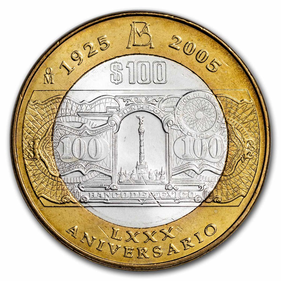 2005 Mexico Bimetallic 100 Pesos Bank of Mexico 80th Anniver. BU