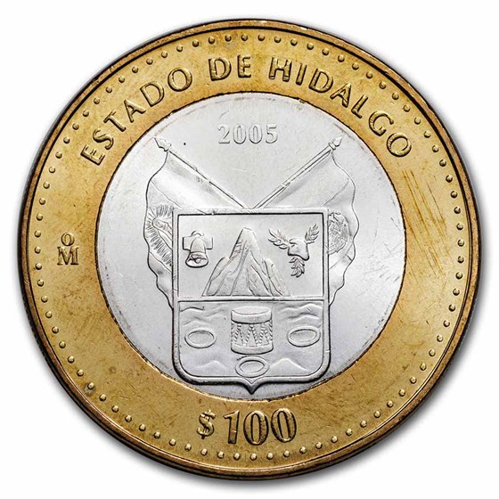 2005 Mexico Bimetallic 100 Pesos Hidalgo BU (1st Edition)