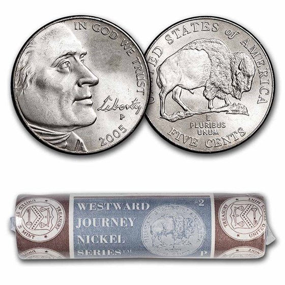 2005-P American Bison Nickel 40-coin Mint Wrapped Roll BU 2005-P American Bison Nickel 40-coin Mint Wrapped Roll BU