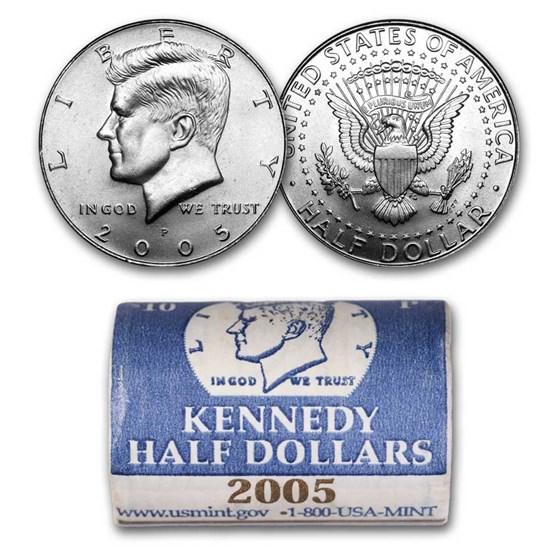 2005-P Kennedy Half Dollar 20-Coin Roll (Mint Wrapped) BU 2005-P Kennedy Half Dollar 20-Coin Roll (Mint Wrapped) BU