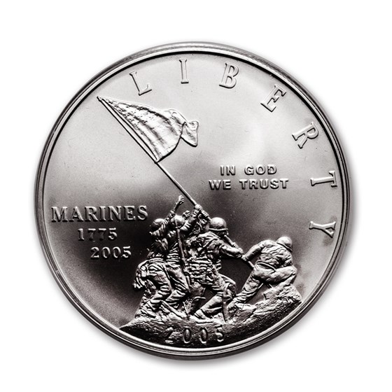 2005-P Marine Corps 230th Anniv $1 Silver Commem BU (w/Box & COA) 2005-P Marine Corps 230th Anniv $1 Silver Commem BU (w/Box & COA)