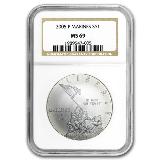 2005-P Marine Corps 230th Anniv $1 Silver Commem MS-69 NGC