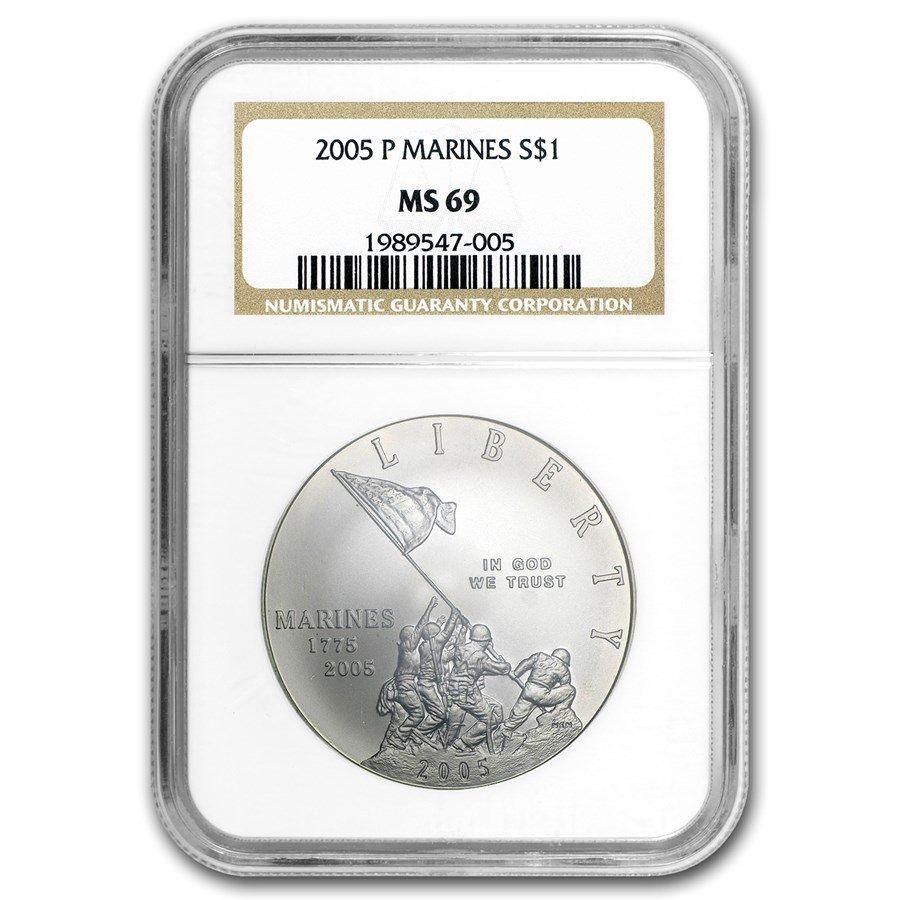 2005-P Marine Corps 230th Anniv $1 Silver Commem MS-69 NGC