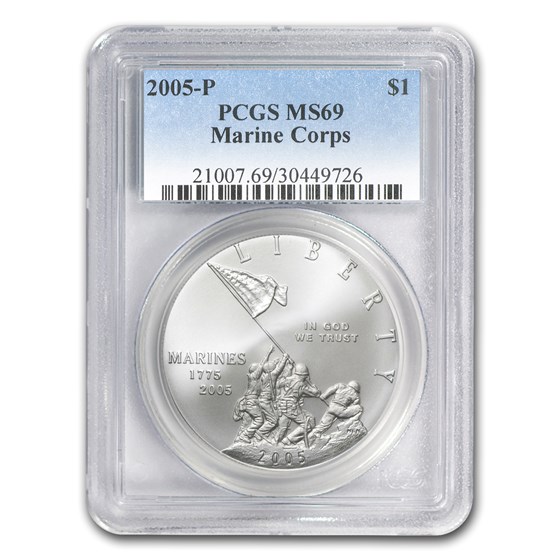 2005-P Marine Corps 230th Anniv $1 Silver Commem MS-69 PCGS