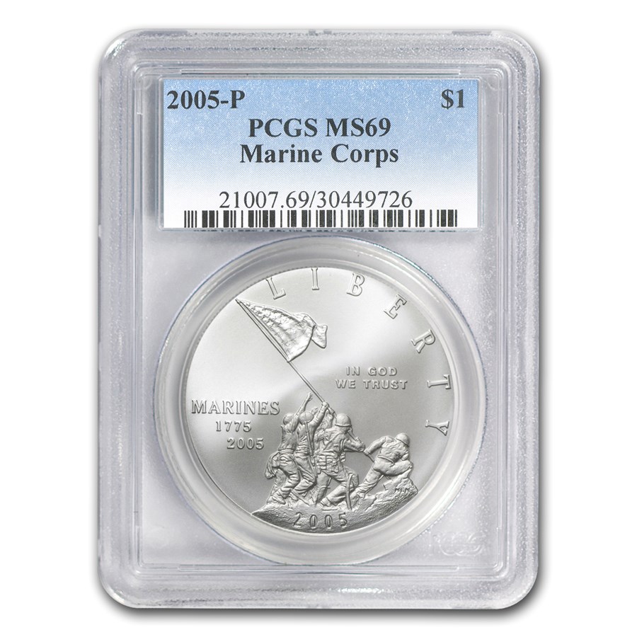 2005-P Marine Corps 230th Anniv $1 Silver Commem MS-69 PCGS