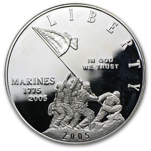 2005-P Marine Corps 230th Anniv $1 Silver Commem Proof (Capsule) 2005-P Marine Corps 230th Anniv $1 Silver Commem Proof (Capsule)