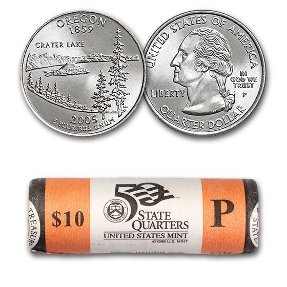 2005-P Oregon Statehood Quarter 40-Coin Mint Wrapped Roll BU 2005-P Oregon Statehood Quarter 40-Coin Mint Wrapped Roll BU