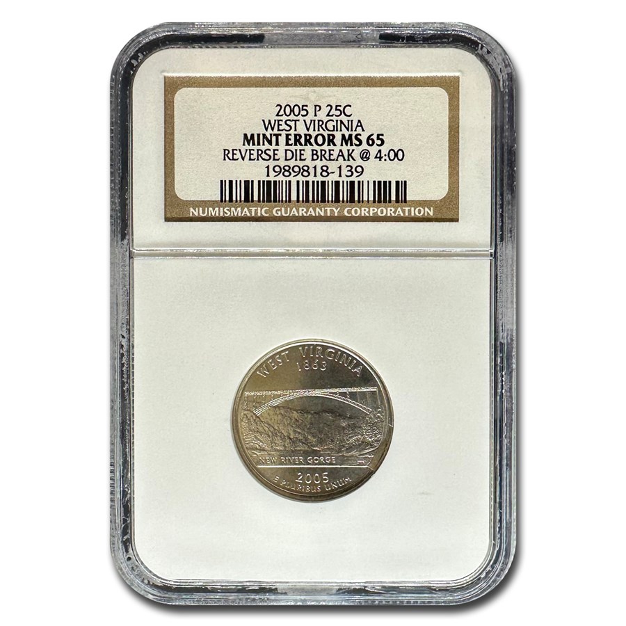2005-P West Virginia State Quarter MS-65 NGC (Die Break @ 4:00)