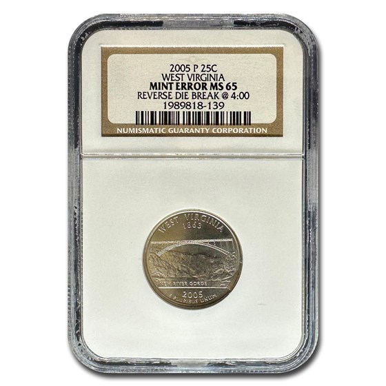 2005-P West Virginia State Quarter MS-65 NGC (Die Break @ 4:00) 2005-P West Virginia State Quarter MS-65 NGC (Die Break @ 4:00)