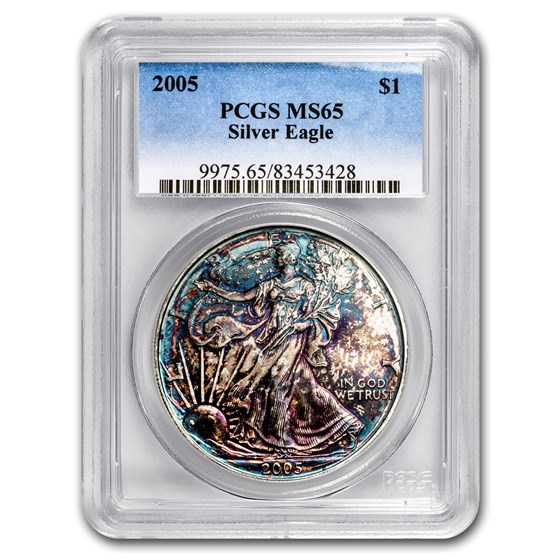 2005 Silver American Eagle MS-65 PCGS (Rainbow Toning) 2005 Silver American Eagle MS-65 PCGS (Rainbow Toning)