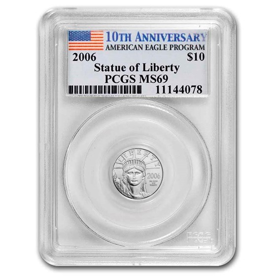 2006 1/10 oz Platinum Eagle MS-69 PCGS (10th Anniversary Label) 2006 1/10 oz Platinum Eagle MS-69 PCGS (10th Anniversary Label)