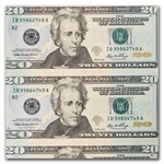 2006 $20 FRN CU (Fr#2093-B) 4 Note Uncut Sheet