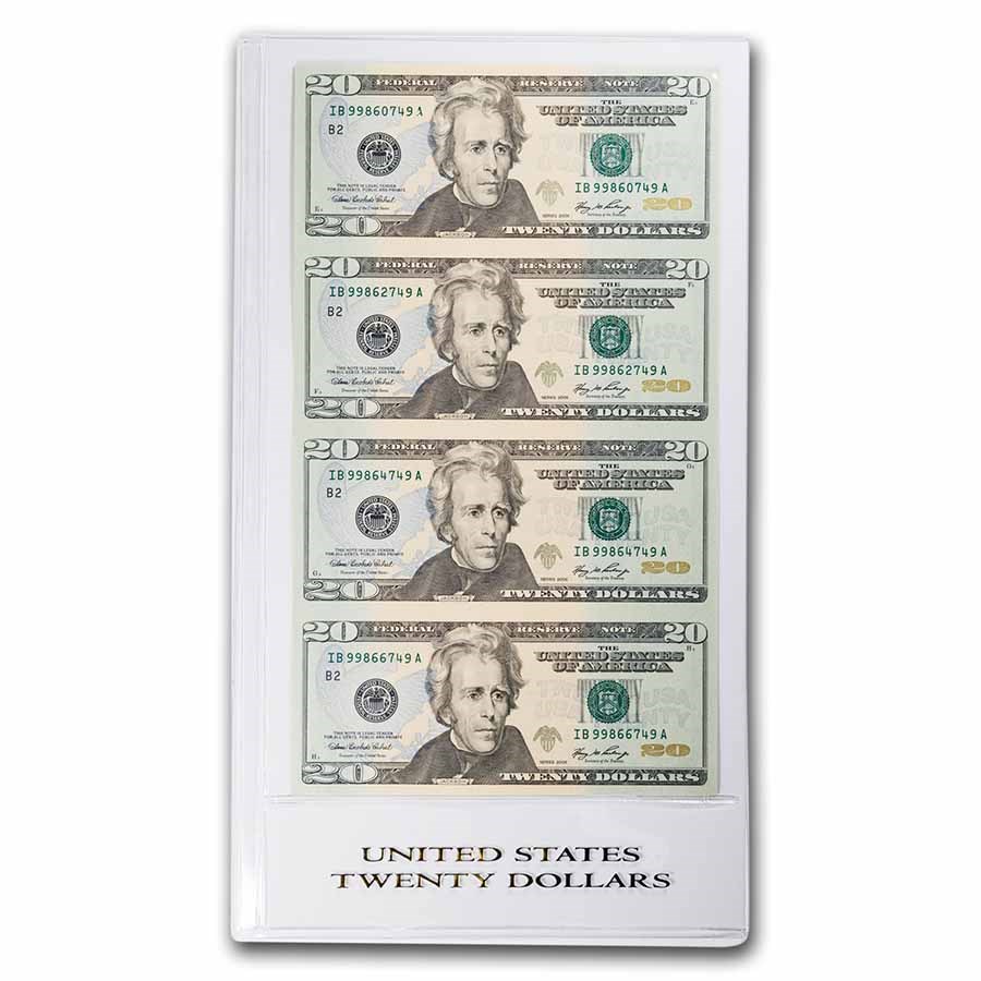 2006 $20 FRN CU (Fr#2093-B) 4 Note Uncut Sheet