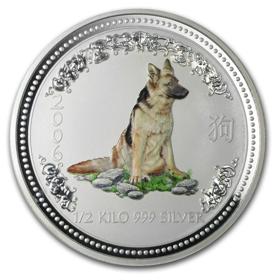 2006 Australia 1/2 kilo Silver Year of the Dog BU (Colorized)