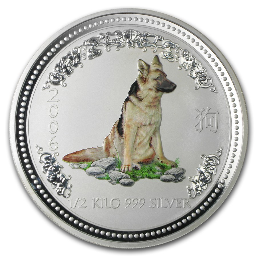 2006 Australia 1/2 kilo Silver Year of the Dog BU (Colorized)