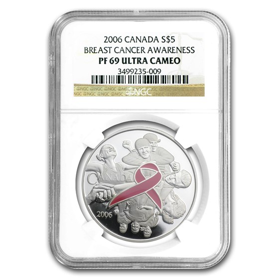 2006 Canada 1 oz Silver $5 Breast Cancer Awareness PF-69 NGC 2006 Canada 1 oz Silver $5 Breast Cancer Awareness PF-69 NGC