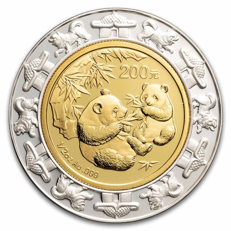 2006 China 1/2 oz Gold Bimetallic Panda Lunar Dog Proof