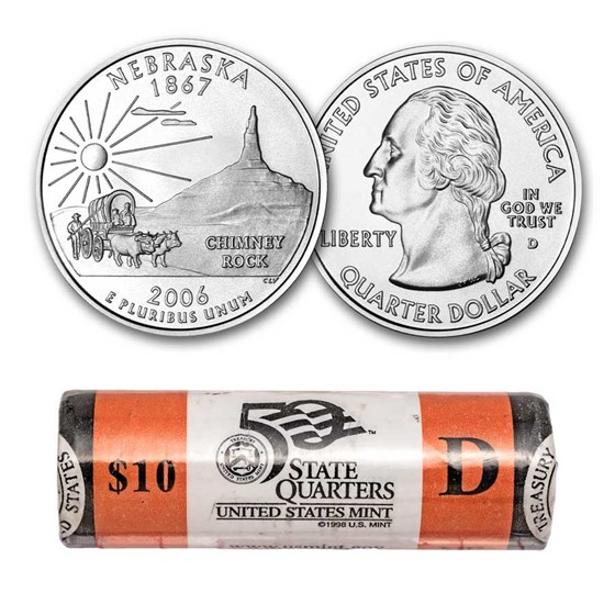 2006-D Nebraska Statehood Quarter 40-Coin Mint Wrapped Roll BU 2006-D Nebraska Statehood Quarter 40-Coin Mint Wrapped Roll BU