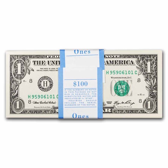 2006 (H-St Louis) $1 FRN CU (Fr#1933-H) 100 Consec BEP Pack 2006 (H-St Louis) $1 FRN CU (Fr#1933-H) 100 Consec BEP Pack