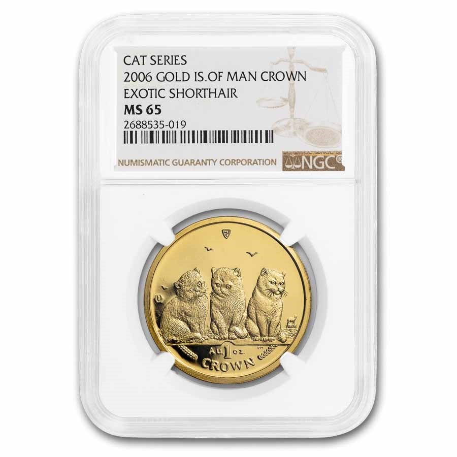2006 Isle of Man 1 oz Gold Exotic Shorthair Kittens Cat MS-65 NGC