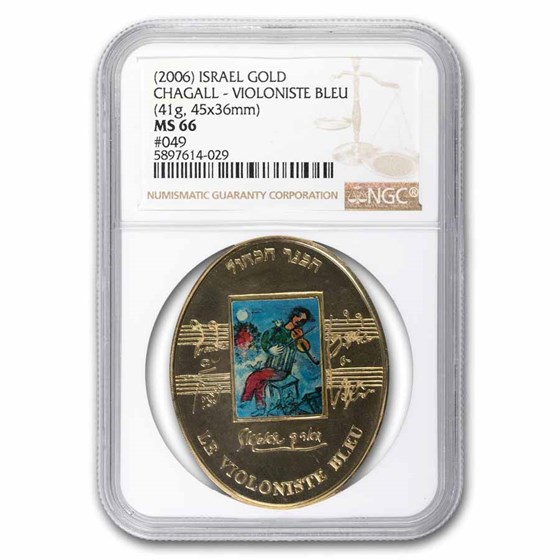 2006 Israel Gold Medal Chagall Violiniste Bleu MS-66 NGC 2006 Israel Gold Medal Chagall Violiniste Bleu MS-66 NGC
