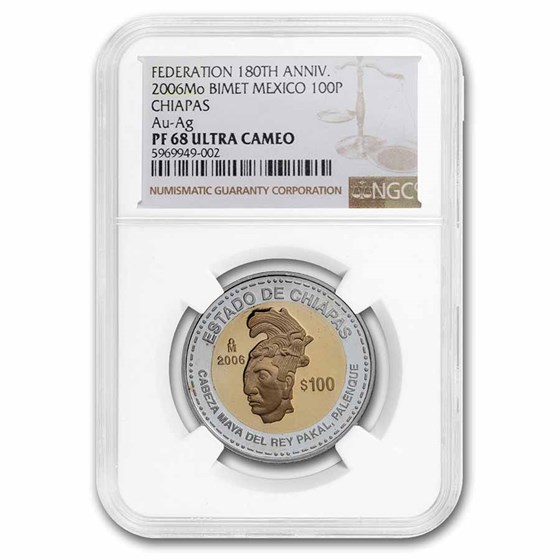 2006 Mexico Proof Gold 100 Pesos King Pakal PF-68 NGC 2006 Mexico Proof Gold 100 Pesos King Pakal PF-68 NGC