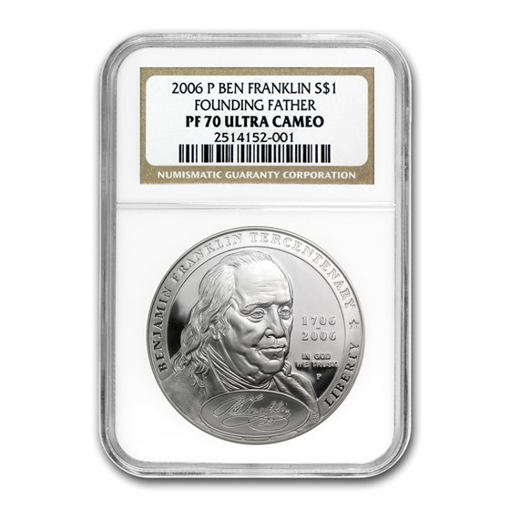 2006-P Ben Franklin Founding Father $1 Silver Commem PF-70 NGC 2006-P Ben Franklin Founding Father $1 Silver Commem PF-70 NGC