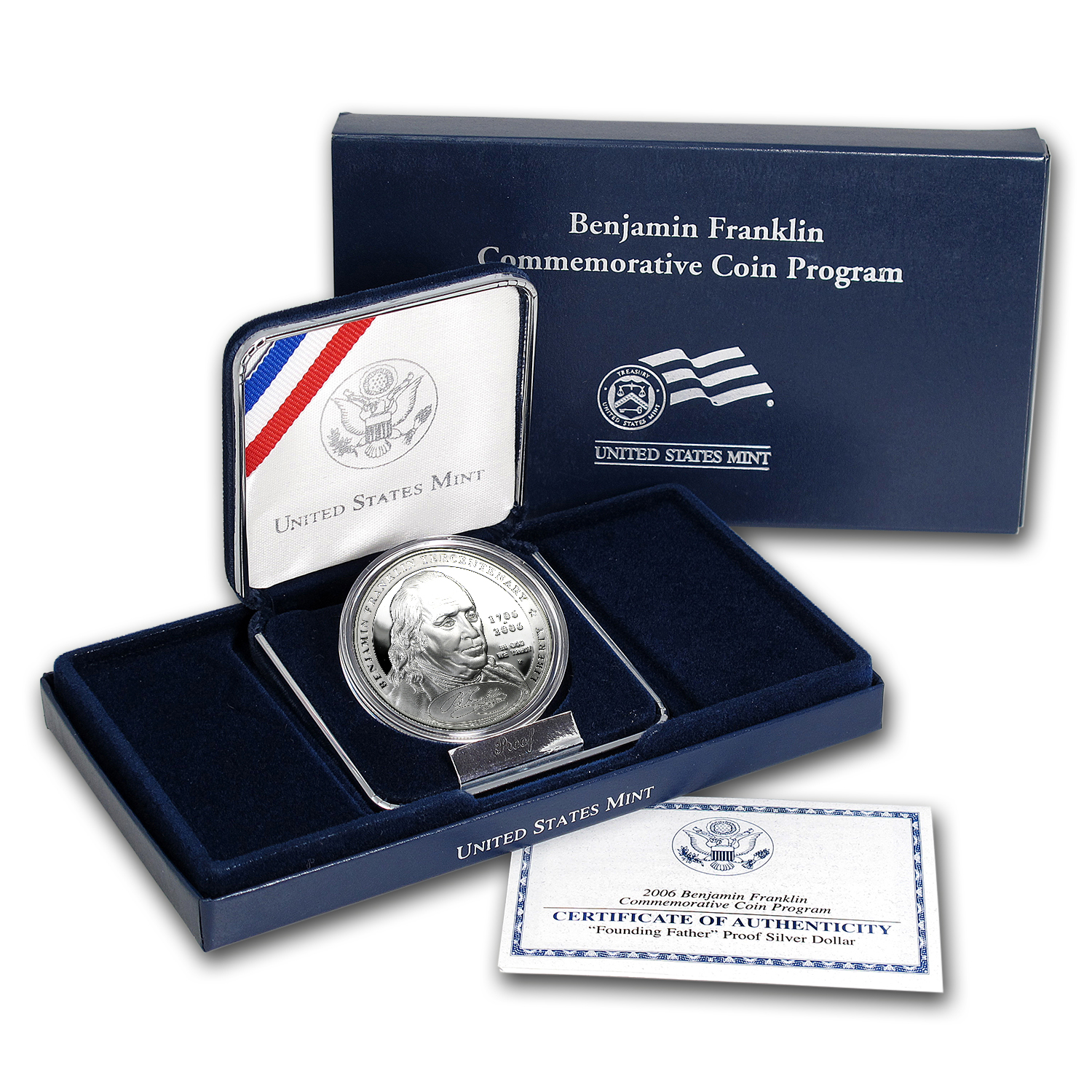 Buy 2006-P B Franklin Found Father $1 Ag Com Prf Box | APMEX