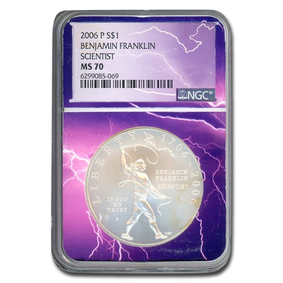 2006-P Ben Franklin Scientist $1 Silver Commem MS-70 NGC 2006-P Ben Franklin Scientist $1 Silver Commem MS-70 NGC