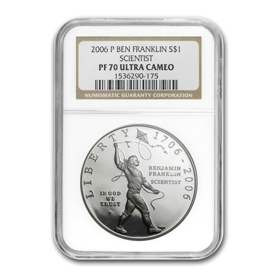 2006-P Ben Franklin Scientist $1 Silver Commem PF-70 NGC 2006-P Ben Franklin Scientist $1 Silver Commem PF-70 NGC