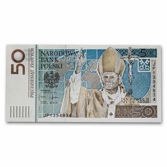 2006 Poland Pope John Paul II 50 Zlotych Banknote Unc 2006 Poland Pope John Paul II 50 Zlotych Banknote Unc