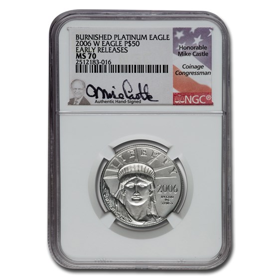 2006-W 1/2 oz Burnished American Plat Eagle MS-70 NGC (ER Castle) 2006-W 1/2 oz Burnished American Plat Eagle MS-70 NGC (ER Castle)