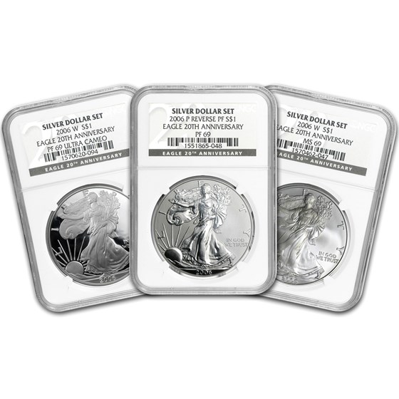 2006-W 3-Coin Proof Silver Eagle Set MS/PF-69 NGC 2006-W 3-Coin Proof Silver Eagle Set MS/PF-69 NGC