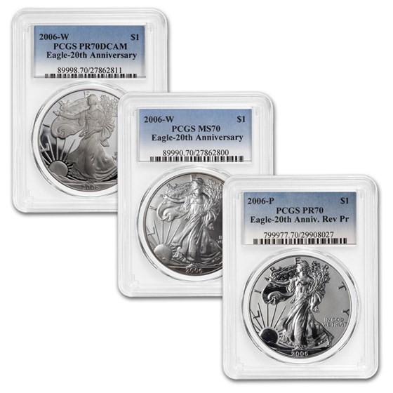 2006-W 3-Coin Silver Eagle Set MS/PR-70 PCGS 2006-W 3-Coin Silver Eagle Set MS/PR-70 PCGS