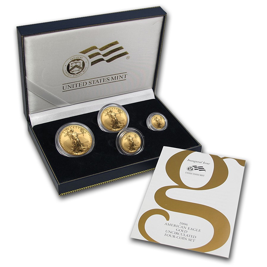 2006-W 4-Coin Burnished American Gold Eagle Set (w/Box & COA)