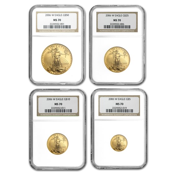 2006-W 4-Coin Burnished Gold American Eagle Set MS-70 NGC 2006-W 4-Coin Burnished Gold American Eagle Set MS-70 NGC