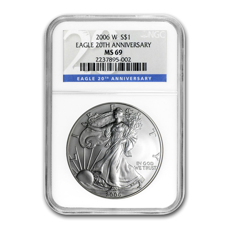 2006-W Burnished American Silver Eagle MS-69 NGC (20th Anniv)