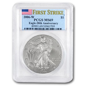 2006-W Burnished Silver Eagle MS-69 PCGS (FS, 20th Anniv) 2006-W Burnished Silver Eagle MS-69 PCGS (FS, 20th Anniv)